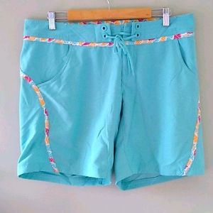 Columbia PFG Shorts Aqua Tropical Print 12